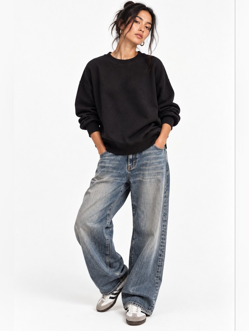 The Bubble Black 100% Cotton Oversized Pullover Sweatshirt L